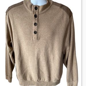 Y2K XL Henley style shirt  with  suede elbow patches Daniel Cremieux brown Vgt